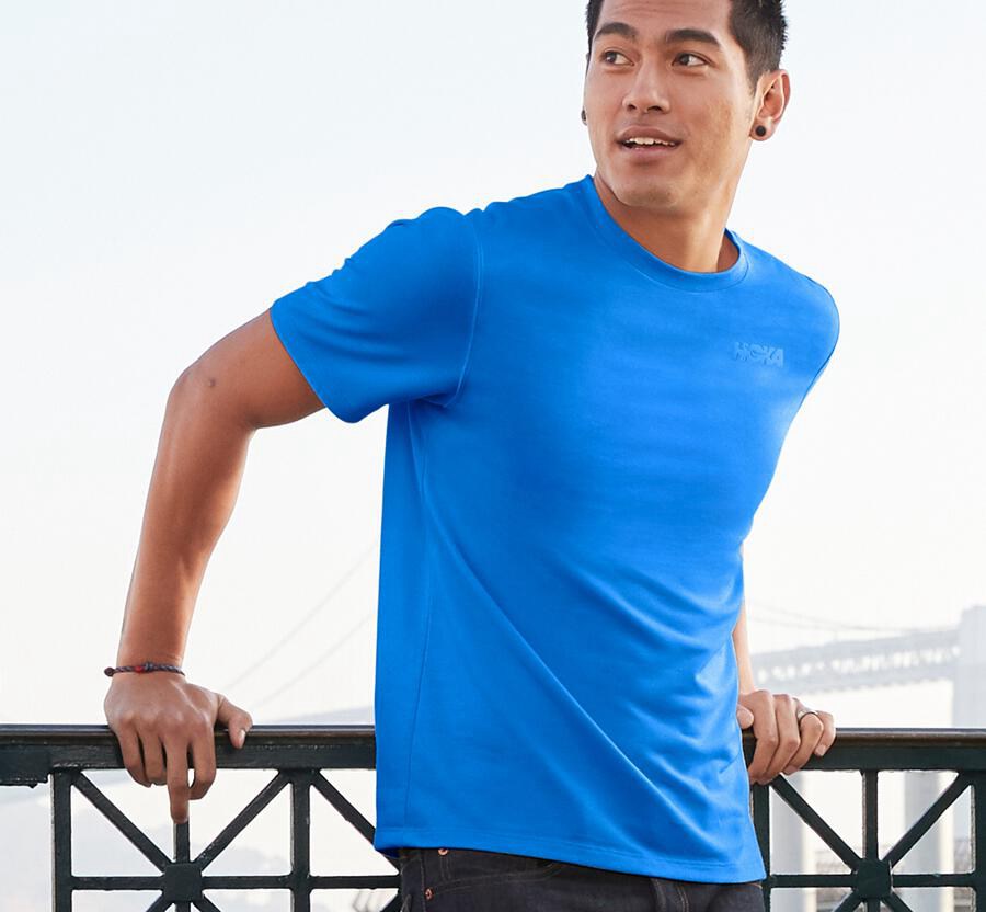 Hoka Australia One One Lifestyle - Mens Tee Blue - NBKQJ-9831